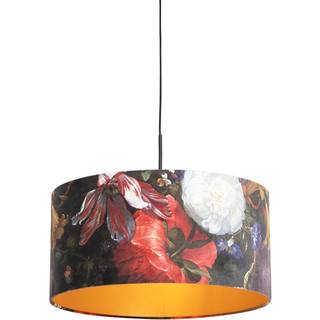 Pendellampe med fløjlsskærm blomster med guld 50 cm - Combi