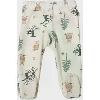 Leggings med fod råhvid uld-bambus grøn kant og skovprint