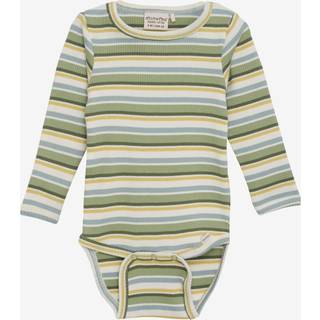 Minymo Stribet Ribbet Babybody Reseda 56 cm  Grøn  56 cm  mand