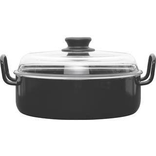 Riess Classic Schwarzemaille Omas Schmorpfanne 24 cm - Emaille mit Glasdeckel - Schwarz