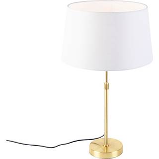 Bordlampe guld/messing med hvidt linnedskærm 35 cm - Parte