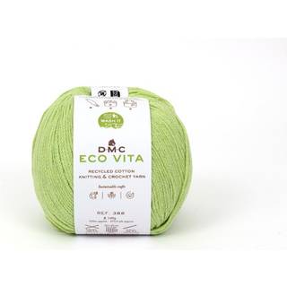 DMC Eco Vita 138 Indhold:80% Genbrugsbomuld, 20% andre fibre af høj kvalitet Vægt/længde:100 g = ca. 250 m Anbefalede pinde:4 - 5 mm Strikkefasthed:10 cm = 22 m Kan vaskes på maskine, maks. 30ºC / Tørres fladt.