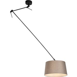 Pendellampe sort med linnedskærm taupe 35 cm - Blitz