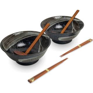 Japansk ramen skålsæt, 6 dele, komplet til 2 personer - Ansen Ø22 cm