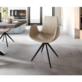 Esszimmerstuhl Ilia-Flex mit Armlehnen Mikrofaser Beige Vintage Kreuzgestell kantig Schwarz - Beige, Schwarz