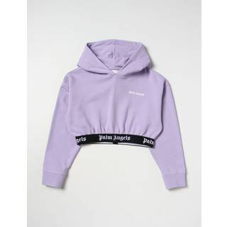Palm Angels Kids Logo cropped cotton hoodie - purple - Y 8