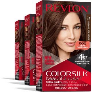 Revlon Permanent h?rfarve Permanent brunt h?r Farvefarverilk med 100% gr? d?kning Ammoniakfri keratin og aminosyrer Brune nuancer (pakke med 3)