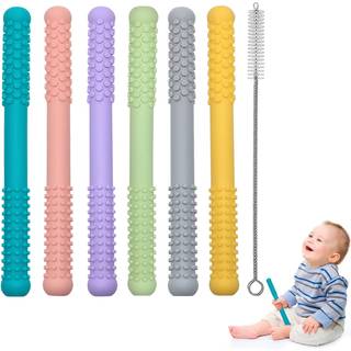 Teether leget?j til babyer 3-6-12 m?neder 6 Pack Hollow Teether-r?r til sp?db?rns sm?b?rn silikone tyggestr? leget?j til baby tyggning bitende sy