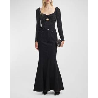 Self-Portrait Crystal-embellished mesh top - black - S