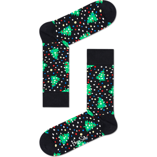 Black Christmas Tree Crew Socks - Black, White, Light Yellow, Red, Blue, Green - 36-40