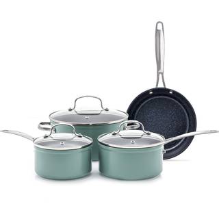 Nuwave 7pc Cookware Set Healthy Duralon Blue Ceramic Nonstick Coated Diamond Inficeret Scratch-resistente PFAS Gratis ovn Sikker induktion Klar o