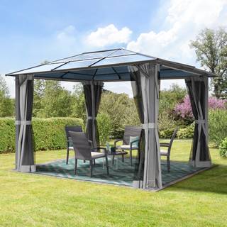 3x3,65m, hardtop havepavillon, inkl. 4 sidegardiner, grå - (300198)