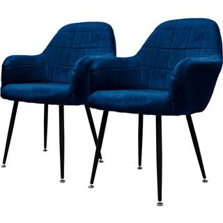 ML-Design spisebordsstole 2 stk, mørkeblå, sædefløjl med sorte metalben