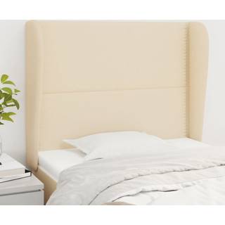 Sengegavl Med Kanter Stof Farvet Creme - 103 x 23 x 118/128 cm