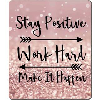 Amcove Gaming Mouse Pad Custom Stay Positive Work Hard and Make It Top Inspirational Citater Mouse Pad Art Rose Gold and Silver Glitter Black Cit