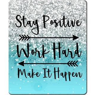 Amcove Gaming Mouse Pad Custom Stay Positive Work Hard and Make It Top Inspirational Citater Mouse Pad Art Blue Glitter Black Citat For Work