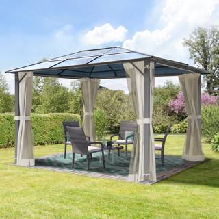 3x3,65m, hardtop havepavillon, inkl. 4 sidegardiner, Creme - (300199)