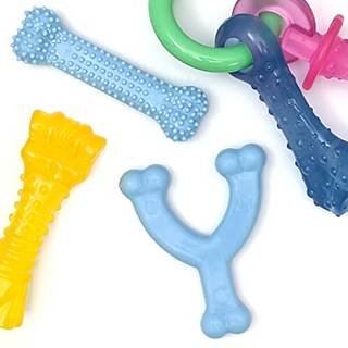 Nylabone New Puppy Chew Toy Bundle Toys til tænder hvalpe kylling og bacon smag blå x -small - op til 15 lbs 4 pakke