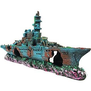 Slocme Aquarium Forskrevning Dekorationer Fisketank Ornamenter - Harpiks Materiale Sunken Ship Decorations Miljøvenlig til ferskvandssaltvand