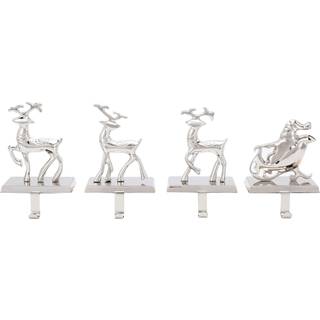 Birdrock Home Reindeer & Santa Claus Stocking Holder Set til Mantle - S?t af 4 - Julepynt - Ferie Mantle Pejs Topper - Dekorativ metaloph?ng til