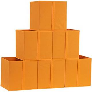 Husholdnings Essentials 334-1 Foldbare stofopbevaringsbakker | S?t med 6 Cubby Cubes med lodrette h?ndtag 6 Pack Orange