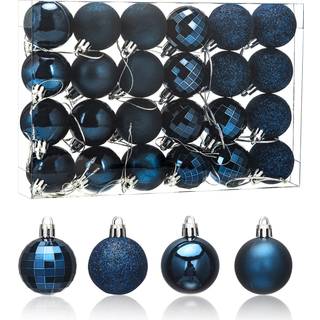 AITSITE 24CT juletræ ornamenter sæt 1,57 tommer mini knustfast ferie ornamenter kugler til juledekorationer (blå)