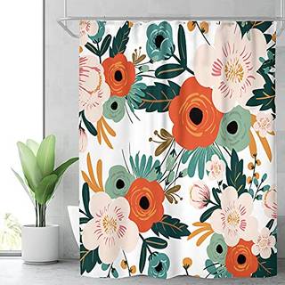 Riyidecor ekstra lang blomster 72WX78H tommer bruseforh?ng S?t blomsterfjeder S?son gr?nne forlader orange kvinder badev?relse indretning stofpan