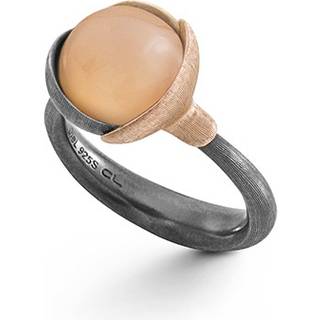 OLE LYNGGAARD COPENHAGEN Lotus 2, oxideret sølv / 18 kt. guld ring med blush månesten - Str. 54