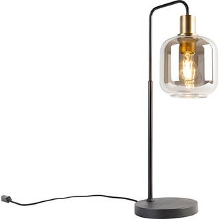 Design bordlampe sort med guld og røgglas - Zuzanna