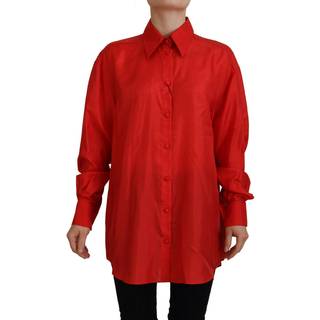 Dolce & Gabbana Rød Silke Collared Long Sleeves Kjole Shirt Top