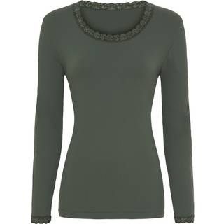 Frida rib bluse m/ blondekant - olive - L/XL - Tim & Simonsen
