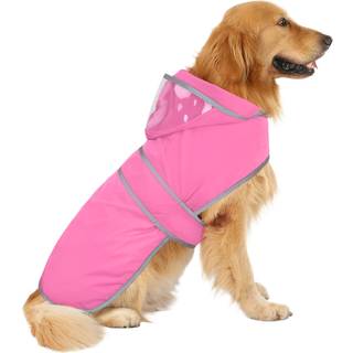 HDE regnfrakke til hunde med klar h?tte regnjakke Poncho til sm? mellemstore hunde Pink - L
