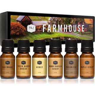 P&J Duftolie Farmhouse-sæt - 6x10ml: Gamle bøger, Butterscotch-honning varm, Vaniljesukker, pecanpai, ahornsirup