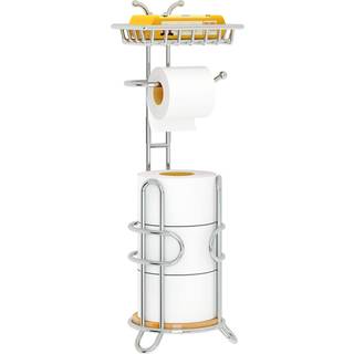Toiletpapirholder stand toiletpapir rulleholder med hylde og opbevaring fritst?ende v?vsholder til badev?relse krom