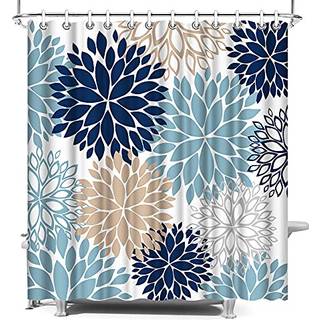 Artbones Navy Blue Broes Gardin 72x72inch Blue Dahlia Blomster Bruseforhæng Badeværelsesindretning Polyester Fabric Bath Gardin
