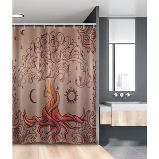 Ambesonne Etnisk stall bruseforh?ng Vintage Tree of Life Sun and Moon Elf p? grene fortryllet stof Badev?relsesindretning S?t med kroge 54 """" W X