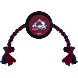 Pets First Dog Gummi Legetj med Heavy Duty Rope Tug NHL Colorado Avalanche Puck Legetj til hunde og katte - Spil hockey med dit kledyr!