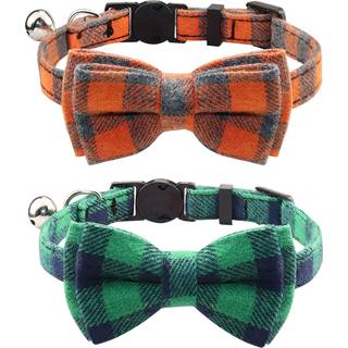 Joytale opgraderet kat krave med klokker udbrudt katten kraver med slips 2 pakke pige dreng sikkerhed plaid killinger kraver gr?n+orange