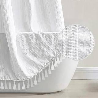 Sæsonwood ekstra lange bruseforhæng 84 tommer lang hvid boho minimalistisk badeværelse bruser gardin stribede stof bruser gardiner til badeværels