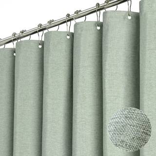 BTTN 60 tommer Stall Fabric Broes Gardin - Linnekstruktureret kraftig bruseforhæng med 10 plastiske kroge smalle vandtætte dekorative bad gardine