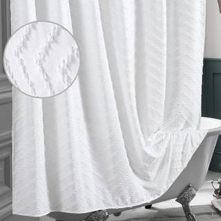 White Boho Fabric Broesforhæng 72 x 72 tommer moderne lurvede chic tekstureret tufted chevron stribet minimalistisk tøj badeværelse bruser gardin