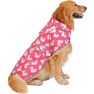 HDE regnfrakke til hunde med klar htte regnjakke Poncho til sm mellemstore hunde Unicorn Ducks Pink - XL