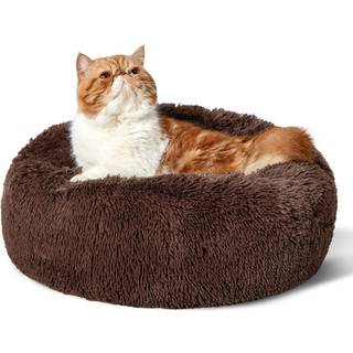 Bedsure beroligende kattesenge til indendrs katte - Lille katteseng Vaskbar 20 tommer Anti-Slip Rund Fluffy Plys imiteret Pels-kledyrsseng Pass
