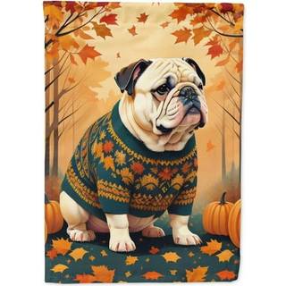 Caroline's Treasures DAC1030CHF White English Bulldog Fall House Flag Stor veranda ærme pol dekorativt uden for gårdspladser Artwork Wall Hanging