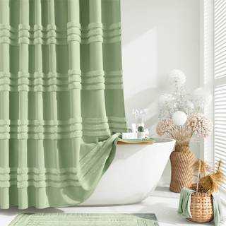 Dynamene Sage Green Fabric Broesforhæng tuftet Chenille Stribet strukturerede klud Bruser Gardiner til badeværelse Boho Farmhouse Shabby Chic van