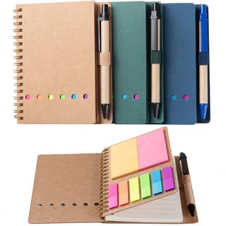 Wilfans 3 pakker spiral notebook Steno Pads foret Notepad med pen i Holder Sticky Notes Page Mark?r Farvede indeks Faner Flag 4,73 """" X5.9 """" Kra