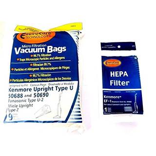 Envirocare-udskiftningsvakuumposer designet til at passe Kenmore Uprights 50688 og 50690 Panasonic Type U-2 Uprights 9 poser og 1 EF-1 HEPA-filte
