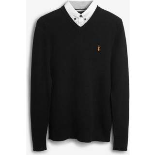 Next Black Oxford V-Neck Regular Mock Shirt Jumper