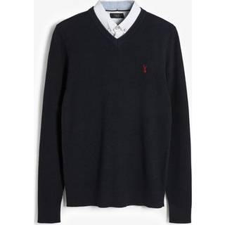 Next Navy Blue Oxford V-Neck Regular Mock Shirt Jumper
