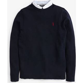 Next Navy Blue Oxford Crew Neck Regular Mock Shirt Jumper